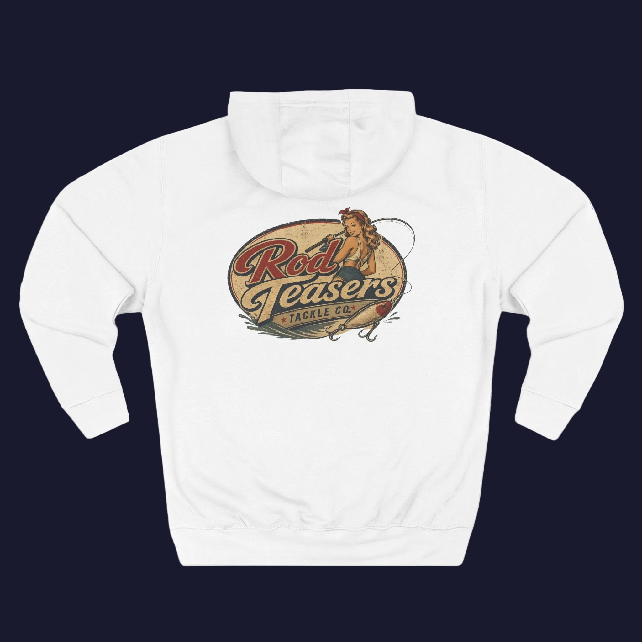 Fishing Hoodie — "Rod Teasers" Retro Tackle Club Fleece