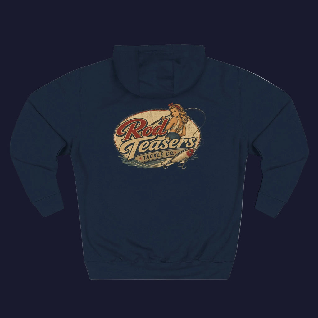 Fishing Hoodie — "Rod Teasers" Retro Tackle Club Fleece