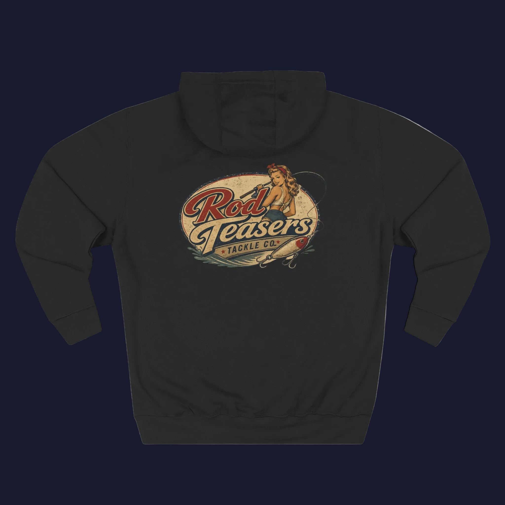 Fishing Hoodie — "Rod Teasers" Retro Tackle Club Fleece